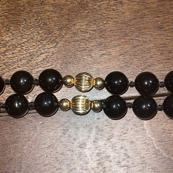 14KT Yellow Gold Beaded Station Black Onyx Beaded Necklace 34” Length - Picture 13 of 16